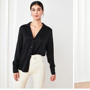 Quince washable stretch silk notch collar blouse